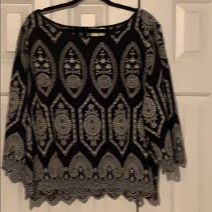 Black and cream embroidered blouse / top